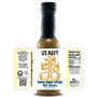 Image presenting the MIlitary Sauces - US Navy - Davey Jones' Locker Hot Sauce bottle on a white background with a superimposed label, showcasing every aspect of the label design, emphasizing the unique Beer Mustard Wing Sauce tailored for military organizations.