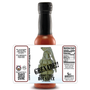 Image presenting the Military Sacues - Grenade - Ghost Chile Hot Sauce bottle on a white background with a superimposed label, showcasing every aspect of the label design, emphasizing the unique Beer Mustard Wing Sauce tailored for military organizations.