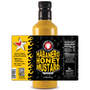 Image displaying the Habanero Honey Mustard bottle with a superimposed label to showcase all label details and design elements.