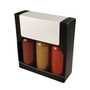 Image showcasing the empty Customizable Mini Black 3-Pack Hot Sauce Bottle Gift Pack box without any labeling, providing a clear view of the box design and structure.