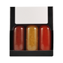 Image showcasing the empty Customizable Mini Black 3-Pack Hot Sauce Bottle Gift Pack box without any labeling, providing a clear view of the box design and structure.