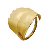 Blad, gold plated sterling silver ring, leaf ring is adjustable, Made in Norway by Huldresolv, Huldresolv in US