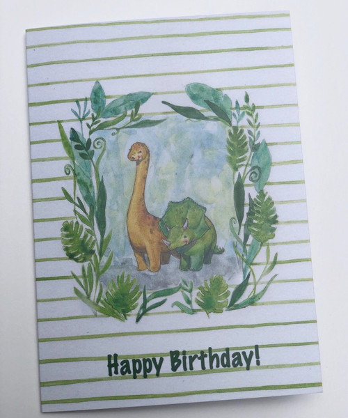 Greeting card, dinosaurs, artwork by Norwegian Artist Anette Grostad, Lille Storm Design