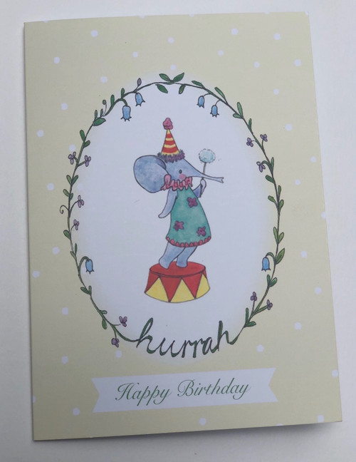 Greeting card, Elephant party, Illustration by Anette Grostad, Lille Storm Design