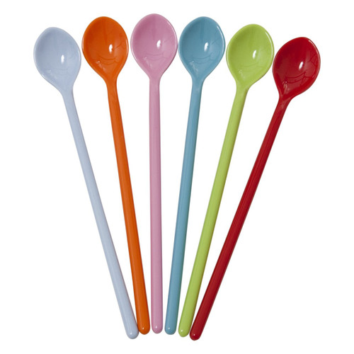 Melamine Long Spoons in Bright Colors, pack of 6.