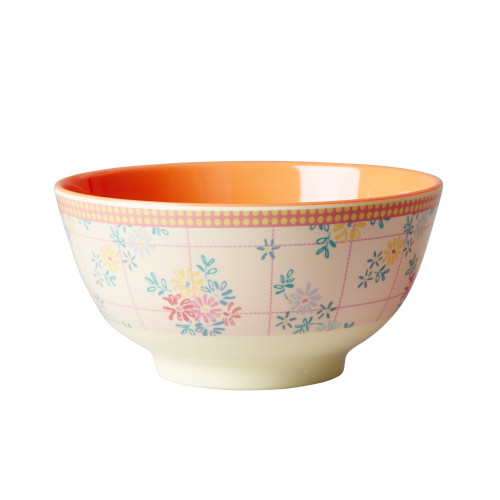 Large Melamine two tone bowl, Embroidered Flowers Print, By Rice.dk