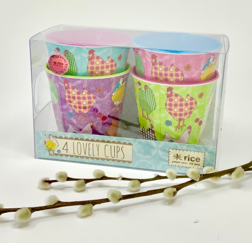 Set of 4 Hen Print Melamine Cups, Gift set, Gift pack of 4 cups, Rice cups, Rice in USA