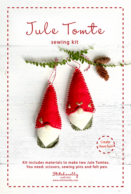 Jule Tomte woolfelt Gnome sewing kit, Locally made, made in San Carlos California