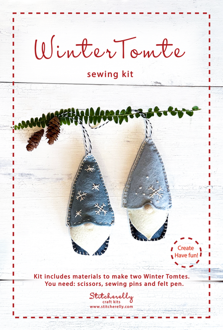 Winter Tomte Sewing Diy Kit, Scandinavian Tomte Gnome wool felt sewing kit