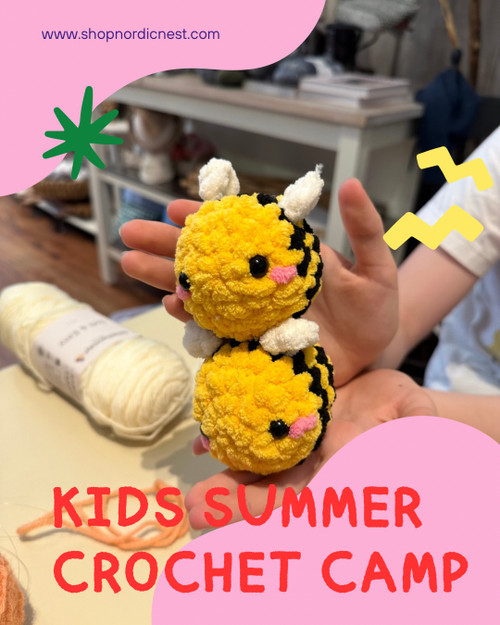 Kids summer crochet camp, kids crochet, learn to crochet summer camp, Bay Area kids summer camp, day camp class, crochet class San Carlos California