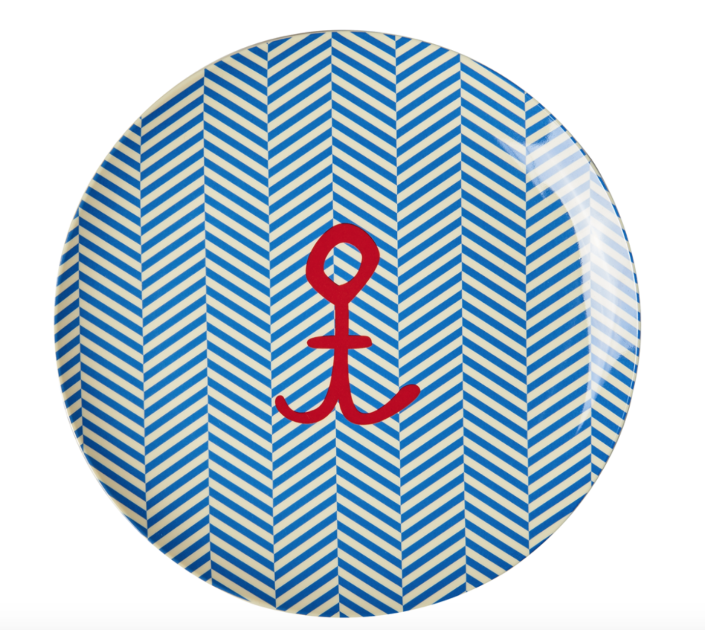Kids melamine plate with sail stripes and anchor print from Rice