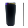 Rainbow Plated Black Tumbler with Black Plastic Straw