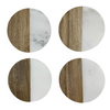 Round Acacia Wood Marble Coaster Set with Wire Holder, Set of 4