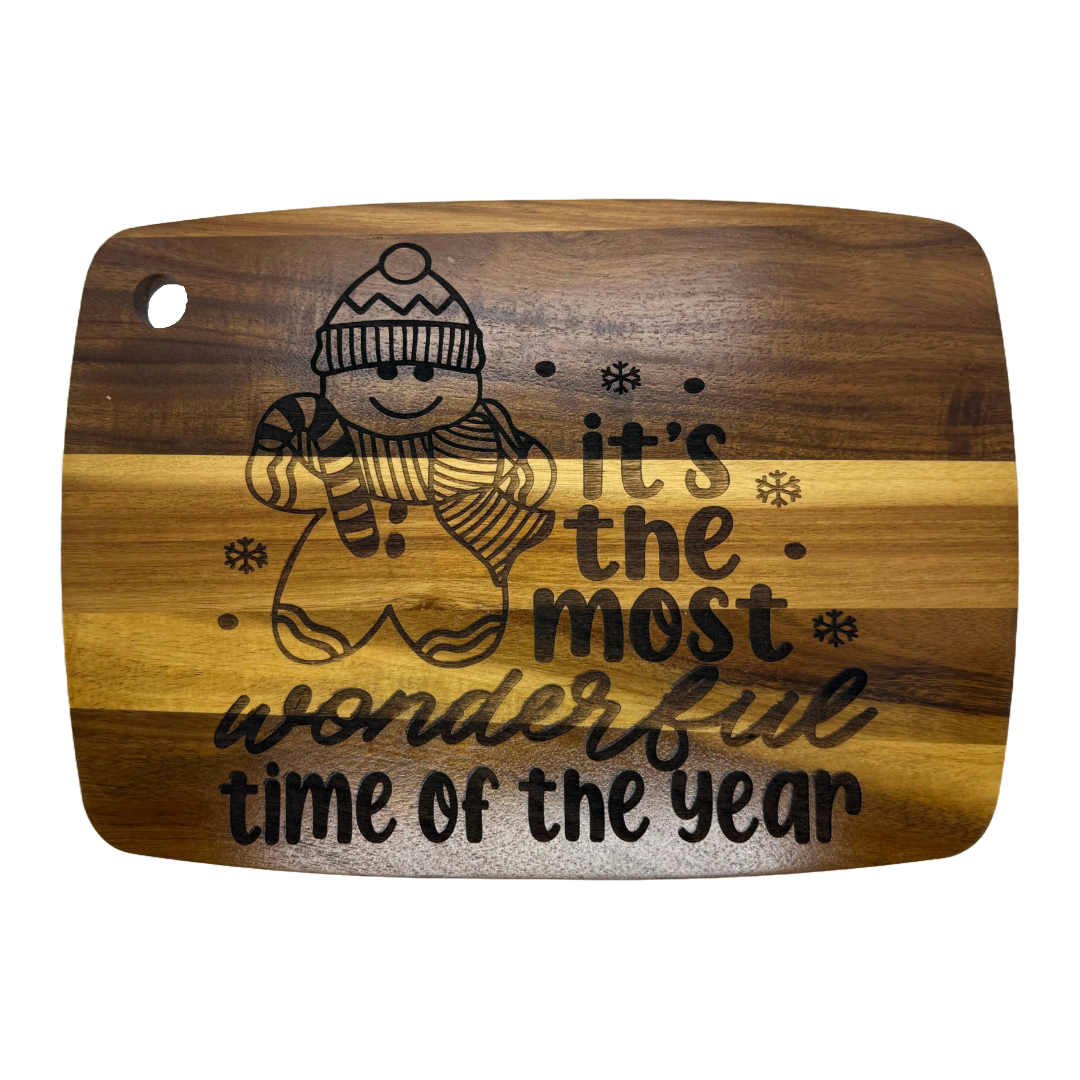 14"x10" Acacia Cutting Board Juice Groove and Finger Hole