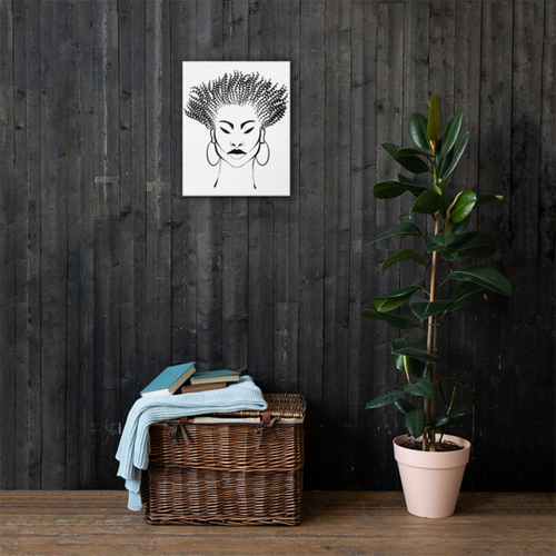 Natural Woman of Color Textured Short Hair - Canvas - Black/White Image 16x20