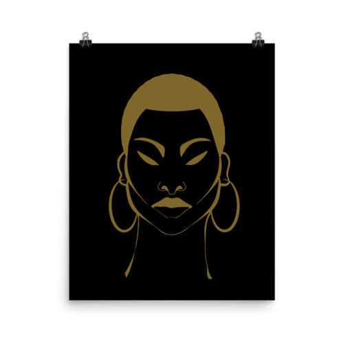 Natural Woman of Color Textured Afro - Premium Luster Photo paper poster - Bronze/Black Image