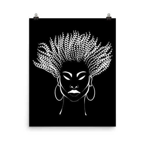 Natural Woman of Color Textured Medium Hair - Premium Luster Photo paper poster - White/Black Image