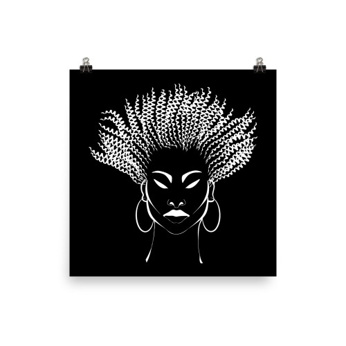 Natural Woman of Color Textured Medium Hair - Premium Luster Photo paper poster - White/Black Image