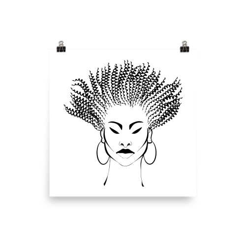Natural Woman of Color Textured Medium Hair - Premium Luster Photo paper poster - Black/White Image