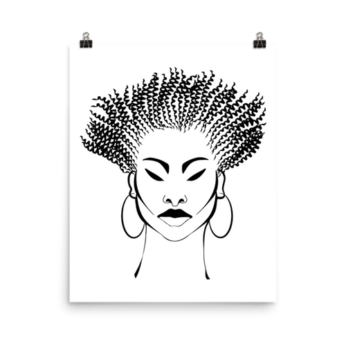 Natural Woman of Color Textured Short Hair - Premium Luster Photo paper poster - Black/White Image