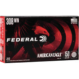 Federal American Eagle Rifle Ammo 308 Win, 150 Gr. FMJ Boat-tail, 20 Rds, box of centerfire rifle cartridges.