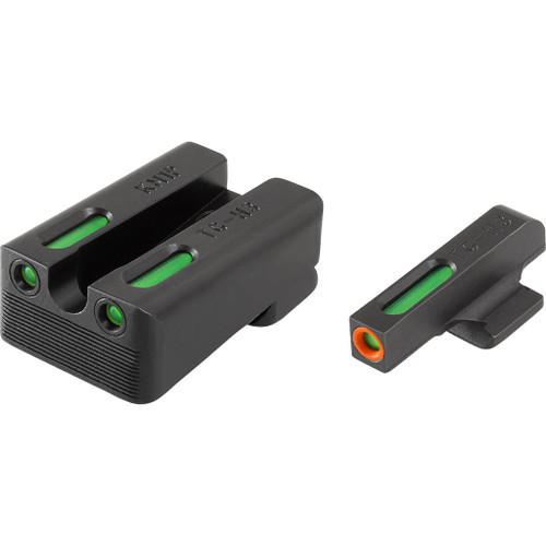 Truglo TFX Pro Handgun Sights Kimber Set, black front and rear sights with green and orange accents for improved aiming.