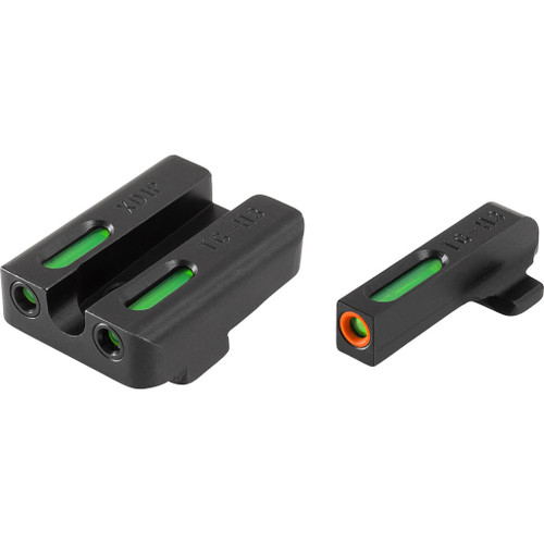 Truglo Tfx Pro Handgun Sights Springfield Xd Set, black sight replacement parts with green luminescent inserts and orange accent on the front sight.