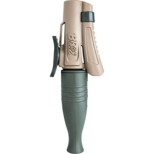 Primos Buck Roar II Grunt Call, a handheld deer hunting call with a beige upper section and green handle for realistic buck grunting sounds.
