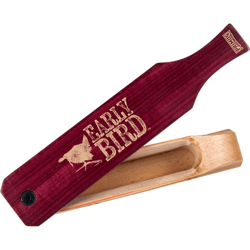 Primos Early Bird Turkey Call Box Call, wooden turkey call with a red and natural wood finish for hunting wild turkeys.