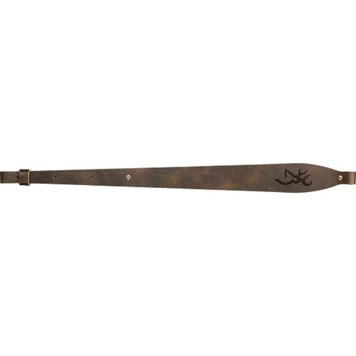 Browning Big Buckmark Gun Sling Brown Leather, leather gun sling with a dark brown finish and logo detail.
