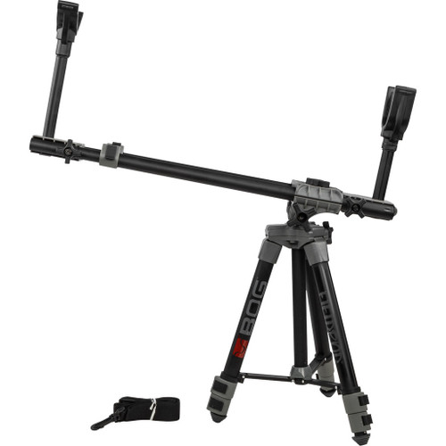 Bog Chair Deathgrip Aluminum, lightweight and adjustable tripod with black metal legs, and a gray central hub, designed for stability and durability in outdoor use.