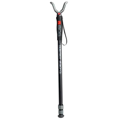 Bog Deadshot Monopod Aluminum 25-64, adjustable monopod with a rubber foot, black and gray color, featuring a wrist strap for added security.