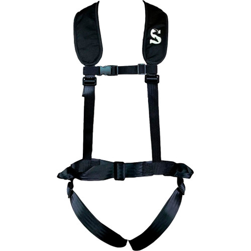 Summit Element Safety Harness Medium, black safety harness with adjustable straps and padded shoulder supports.