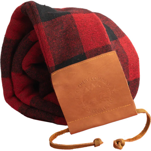 Bear Bow Sock, Red and black plaid flannel wool sock with leather tag and lace closure.