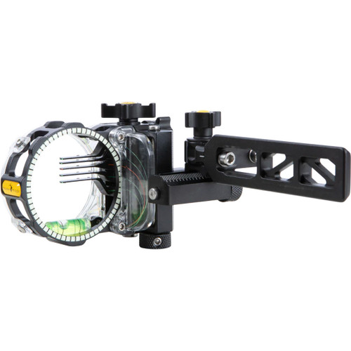 Trophy Ridge React Pro Sight 5 Pin, an archery sight with multiple pins and a mounting bracket for bow aiming.