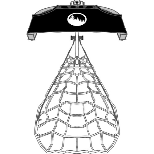 Xop Rubicon Hang On Stand, detailed illustration of a hunting tree stand with a sturdy tree seat and camouflage fabric for outdoor concealment.
