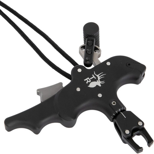 Trophy Ridge Precise Pro Release 4 Finger, archery release aid with a black ergonomic handle, adjustable trigger, and strap for secure grip.