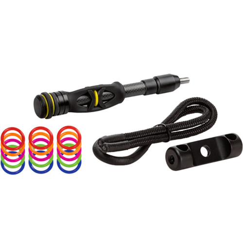 Trophy Ridge Hitman Stabilizer Black 6 Inch, adjustable black stabilizer with colorful rubber rings and mounting hardware for archery bows.