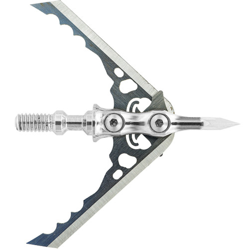 Rage Hypodermic Nc Broadheads 100 Gr. 3 Pk, stainless steel broadhead with sharp blades and a pointed tip designed for hunting.