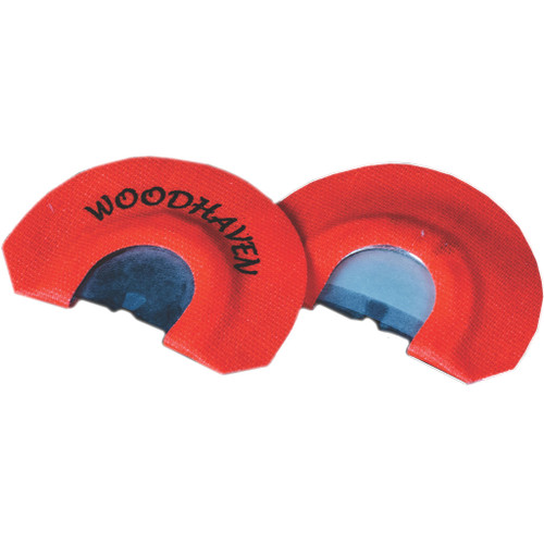 Woodhaven Single Turkey Call Toxic Orange, two orange plastic turkey calls with black text and a black rubber pad.