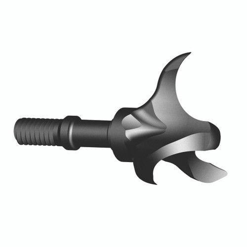 G5 Outdoors G5 Small Game Head 100 Gr. 3 Pk., a close-up image of a small game head arrow hunting tip with a threaded shaft and a broadhead with curved, sharp blades.