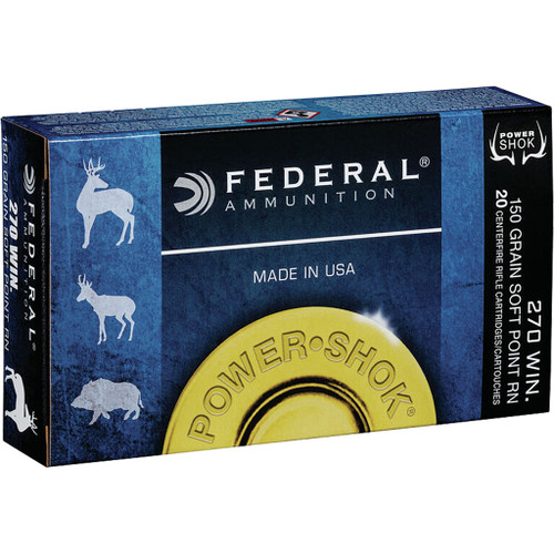 Federal Power-shok Rifle Ammo 270 Win 150 Gr. Jacketed Soft Point 20 Rd.