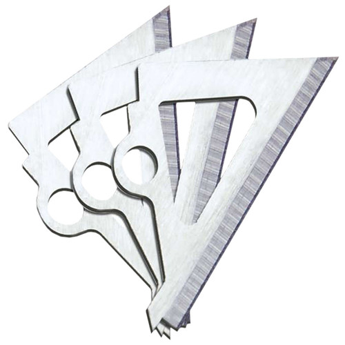 Muzzy Replacement Blades Trocar 100/125 Gr. 9 Packs, metal surgical blades for trocar medical procedures, stainless steel trocar blades stacked.