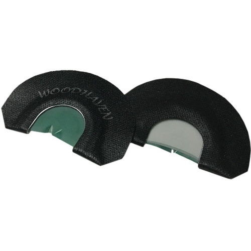 Woodhaven Ninja V Turkey Call, close-up view of black and green turkey call with textured surface and curved shape for bird sound imitation.