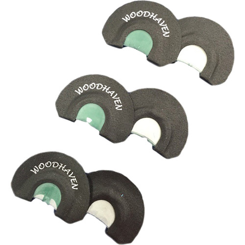 Woodhaven Ninja Turkey Call 3 Pack, set of three turkey calls with black textured covers and green or white sound chambers, designed for hunting turkey sounds.