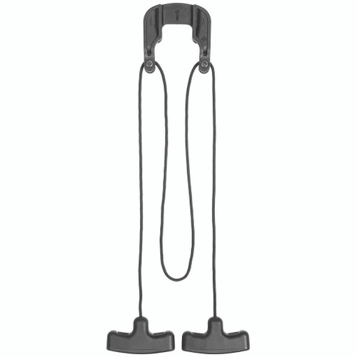 Tenpoint Rope Sled, black plastic handles with cords for strength and durability.