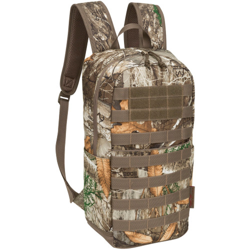 Fieldline 12 Point Day Pack Realtree Edge, camouflage pattern backpack with multiple compartments, padded shoulder straps, and MOLLE webbing for outdoor gear attachment.