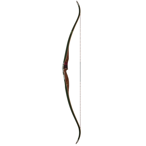 Bear Kodiak Recurve Shedua And Green 40 Lbs. RH, a handcrafted recurve bow with a Shedua wood finish and green accents, designed for right-handed archers.