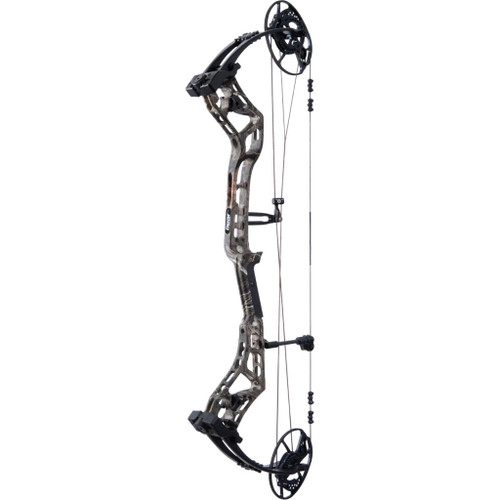 Bear Surpass Bow Dna/black 60 Lbs. Rh, a modern compound bow with a camouflage finish, designed for right-handed archers.