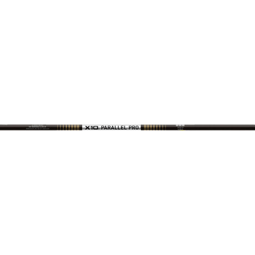 Easton X10 Parallel Pro 4mm Shafts 710, a set of professional-grade golf club shafts with black and gold design, laid horizontally.